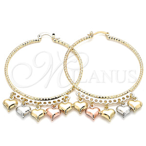 Argolla Grande 02.380.0022.50 Oro Laminado, Diseño de Corazón, Diamantado, Tres Tonos