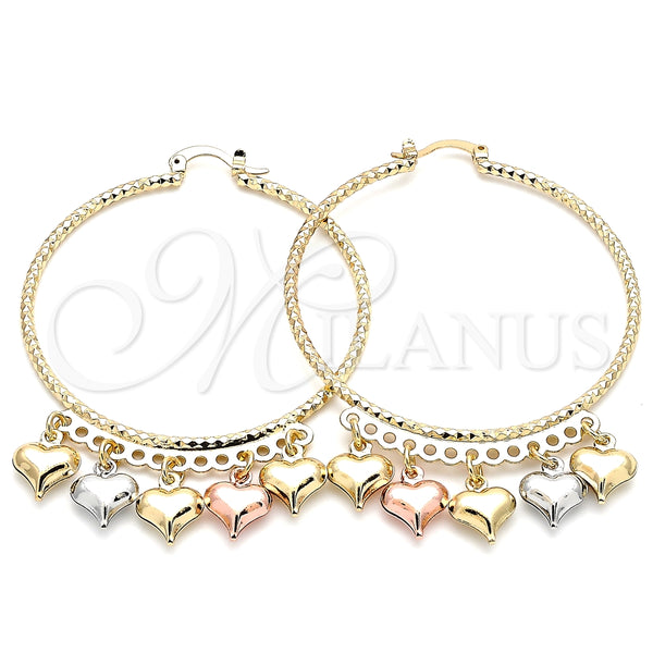 Argolla Grande 02.380.0022.50 Oro Laminado, Diseño de Corazón, Diamantado, Tres Tonos