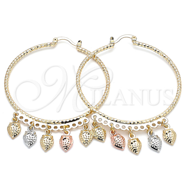 Argolla Grande 02.380.0017.50 Oro Laminado, Diseño de Fresa, Diamantado, Tres Tonos