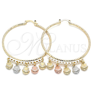 Argolla Grande 02.380.0018.50 Oro Laminado, Diseño de Concha, Diamantado, Tres Tonos
