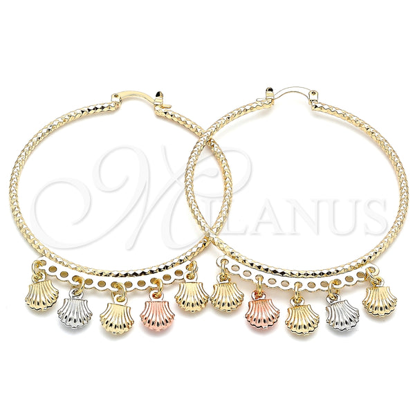 Argolla Grande 02.380.0018.50 Oro Laminado, Diseño de Concha, Diamantado, Tres Tonos