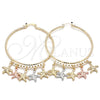 Argolla Grande 02.380.0019.50 Oro Laminado, Diseño de Estrella, Diamantado, Tres Tonos