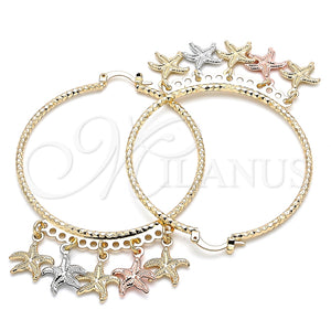 Argolla Grande 02.380.0019.50 Oro Laminado, Diseño de Estrella, Diamantado, Tres Tonos