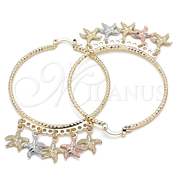 Argolla Grande 02.380.0019.50 Oro Laminado, Diseño de Estrella, Diamantado, Tres Tonos