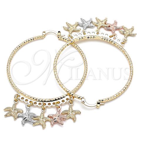Argolla Grande 02.380.0019.50 Oro Laminado, Diseño de Estrella, Diamantado, Tres Tonos