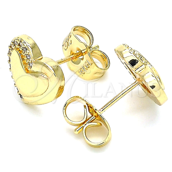 Arete Dormilona 02.156.0495 Oro Laminado, Diseño de Corazón, con Blanca Micro Pave, Pulido, Tono Dorado