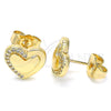 Arete Dormilona 02.156.0495 Oro Laminado, Diseño de Corazón, con Blanca Micro Pave, Pulido, Tono Dorado