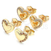 Arete Dormilona 02.156.0495 Oro Laminado, Diseño de Corazón, con Blanca Micro Pave, Pulido, Tono Dorado