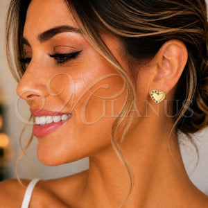 Arete Dormilona 02.156.0495.1 Oro Laminado, Diseño de Corazón, con Granate and Blanca Micro Pave, Pulido, Tono Dorado