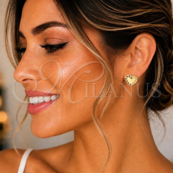Arete Dormilona 02.156.0495.1 Oro Laminado, Diseño de Corazón, con Granate and Blanca Micro Pave, Pulido, Tono Dorado