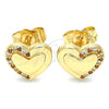 Arete Dormilona 02.156.0495.1 Oro Laminado, Diseño de Corazón, con Granate and Blanca Micro Pave, Pulido, Tono Dorado