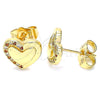 Arete Dormilona 02.156.0495.1 Oro Laminado, Diseño de Corazón, con Granate and Blanca Micro Pave, Pulido, Tono Dorado