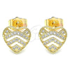 Arete Dormilona 02.156.0496 Oro Laminado, Diseño de Corazón, con Blanca Micro Pave, Pulido, Tono Dorado