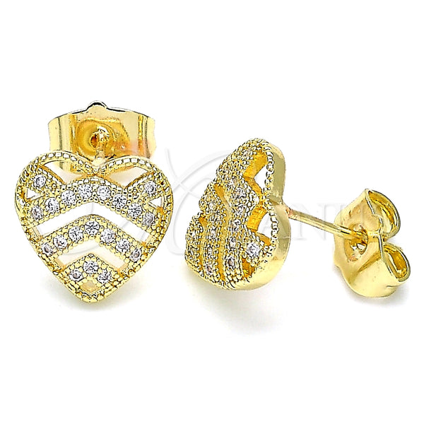 Arete Dormilona 02.156.0496 Oro Laminado, Diseño de Corazón, con Blanca Micro Pave, Pulido, Tono Dorado
