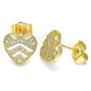 Arete Dormilona 02.156.0496 Oro Laminado, Diseño de Corazón, con Blanca Micro Pave, Pulido, Tono Dorado