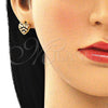 Arete Dormilona 02.156.0496.1 Oro Laminado, Diseño de Corazón, con Granate and Blanca Micro Pave, Pulido, Tono Dorado