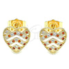 Arete Dormilona 02.156.0496.1 Oro Laminado, Diseño de Corazón, con Granate and Blanca Micro Pave, Pulido, Tono Dorado