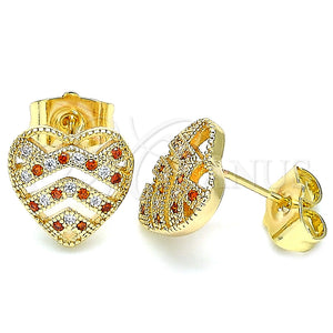 Arete Dormilona 02.156.0496.1 Oro Laminado, Diseño de Corazón, con Granate and Blanca Micro Pave, Pulido, Tono Dorado