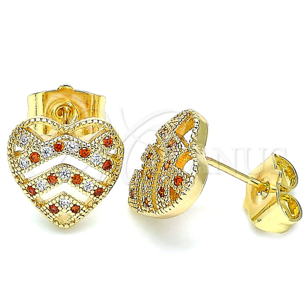 Arete Dormilona 02.156.0496.1 Oro Laminado, Diseño de Corazón, con Granate and Blanca Micro Pave, Pulido, Tono Dorado