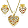 Juego de Arete y Dije de Adulto 10.156.0299.1 Oro Laminado, Diseño de Corazón, con Granate and Blanca Micro Pave, Pulido, Tono Dorado
