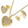 Juego de Arete y Dije de Adulto 10.156.0299.1 Oro Laminado, Diseño de Corazón, con Granate and Blanca Micro Pave, Pulido, Tono Dorado