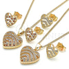 Juego de Arete y Dije de Adulto 10.156.0299.1 Oro Laminado, Diseño de Corazón, con Granate and Blanca Micro Pave, Pulido, Tono Dorado