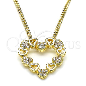 Collares con Dije 04.156.0357.20 Oro Laminado, Diseño de Corazón, con Blanca Micro Pave, Pulido, Tono Dorado (02 MM Thickness, 20 Inches Length)
