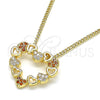 Collares con Dije 04.156.0357.1.20 Oro Laminado, Diseño de Corazón, con Granate and Blanca Micro Pave, Pulido, Tono Dorado (02 MM Thickness, 20 Inches Length)