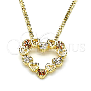 Collares con Dije 04.156.0357.1.20 Oro Laminado, Diseño de Corazón, con Granate and Blanca Micro Pave, Pulido, Tono Dorado (02 MM Thickness, 20 Inches Length)