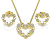 Juego de Arete y Dije de Adulto 10.156.0300 Oro Laminado, Diseño de Corazón, con Micro Pave Blanca, Pulido, Tono Dorado