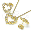 Juego de Arete y Dije de Adulto 10.156.0300 Oro Laminado, Diseño de Corazón, con Micro Pave Blanca, Pulido, Tono Dorado