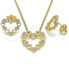 Juego de Arete y Dije de Adulto 10.156.0300 Oro Laminado, Diseño de Corazón, con Micro Pave Blanca, Pulido, Tono Dorado