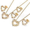 Juego de Arete y Dije de Adulto 10.156.0300 Oro Laminado, Diseño de Corazón, con Micro Pave Blanca, Pulido, Tono Dorado