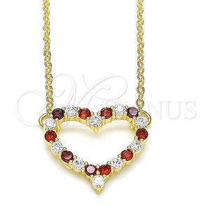 Collares con Dije 04.156.0359.1.20 Oro Laminado, Diseño de Corazón, con Granate and Blanca Micro Pave, Pulido, Tono Dorado (02 MM Thickness, 18 Inches Length)