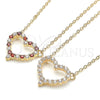 Collares con Dije 04.156.0359.1.20 Oro Laminado, Diseño de Corazón, con Granate and Blanca Micro Pave, Pulido, Tono Dorado (02 MM Thickness, 18 Inches Length)
