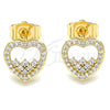 Arete Dormilona 02.156.0500 Oro Laminado, Diseño de Corazón, con Blanca Micro Pave, Pulido, Tono Dorado