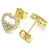 Arete Dormilona 02.156.0500 Oro Laminado, Diseño de Corazón, con Blanca Micro Pave, Pulido, Tono Dorado