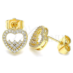 Arete Dormilona 02.156.0500 Oro Laminado, Diseño de Corazón, con Blanca Micro Pave, Pulido, Tono Dorado