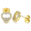 Arete Dormilona 02.156.0500 Oro Laminado, Diseño de Corazón, con Blanca Micro Pave, Pulido, Tono Dorado
