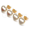 Arete Dormilona 02.156.0500 Oro Laminado, Diseño de Corazón, con Blanca Micro Pave, Pulido, Tono Dorado