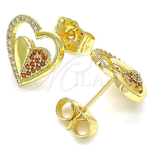 Arete Dormilona 02.156.0501.1 Oro Laminado, Diseño de Corazón, con Granate and Blanca Micro Pave, Pulido, Tono Dorado