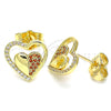 Arete Dormilona 02.156.0501.1 Oro Laminado, Diseño de Corazón, con Granate and Blanca Micro Pave, Pulido, Tono Dorado