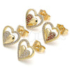 Arete Dormilona 02.156.0501.1 Oro Laminado, Diseño de Corazón, con Granate and Blanca Micro Pave, Pulido, Tono Dorado