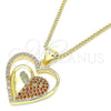 Collares con Dije 04.156.0360.1.20 Oro Laminado, Diseño de Corazón, con Granate and Blanca Micro Pave, Pulido, Tono Dorado (02 MM Thickness, 20 Inches Length)