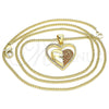 Collares con Dije 04.156.0360.1.20 Oro Laminado, Diseño de Corazón, con Granate and Blanca Micro Pave, Pulido, Tono Dorado (02 MM Thickness, 20 Inches Length)