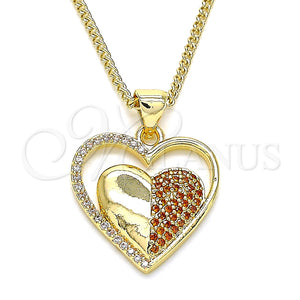Collares con Dije 04.156.0360.1.20 Oro Laminado, Diseño de Corazón, con Granate and Blanca Micro Pave, Pulido, Tono Dorado (02 MM Thickness, 20 Inches Length)