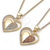 Collares con Dije 04.156.0360.1.20 Oro Laminado, Diseño de Corazón, con Granate and Blanca Micro Pave, Pulido, Tono Dorado (02 MM Thickness, 20 Inches Length)