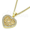Collares con Dije 04.156.0362.20 Oro Laminado, Diseño de Corazón, con Blanca Micro Pave, Pulido, Tono Dorado (02 MM Thickness, 20 Inches Length)