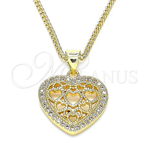 Collares con Dije 04.156.0362.20 Oro Laminado, Diseño de Corazón, con Blanca Micro Pave, Pulido, Tono Dorado (02 MM Thickness, 20 Inches Length)