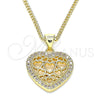 Collares con Dije 04.156.0362.20 Oro Laminado, Diseño de Corazón, con Blanca Micro Pave, Pulido, Tono Dorado (02 MM Thickness, 20 Inches Length)